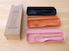 3 sets of Wheat Straw Fiber Plastic Dinnerware Cutlery in travel to-go boxes