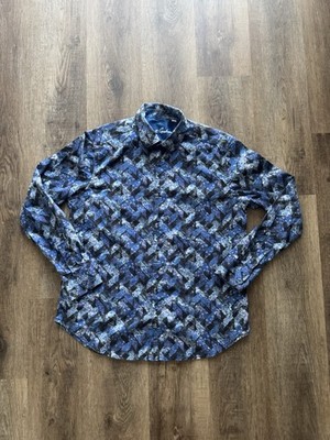 Robert Graham Halder Shirt Mens L Large Blue Classic Fit Long Sleeve
