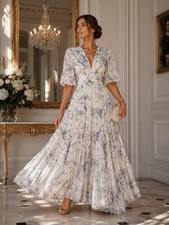 New! Zimmermann Natura Blue Bird Floral Pleated Organza Midi Dress Size 0 US 4