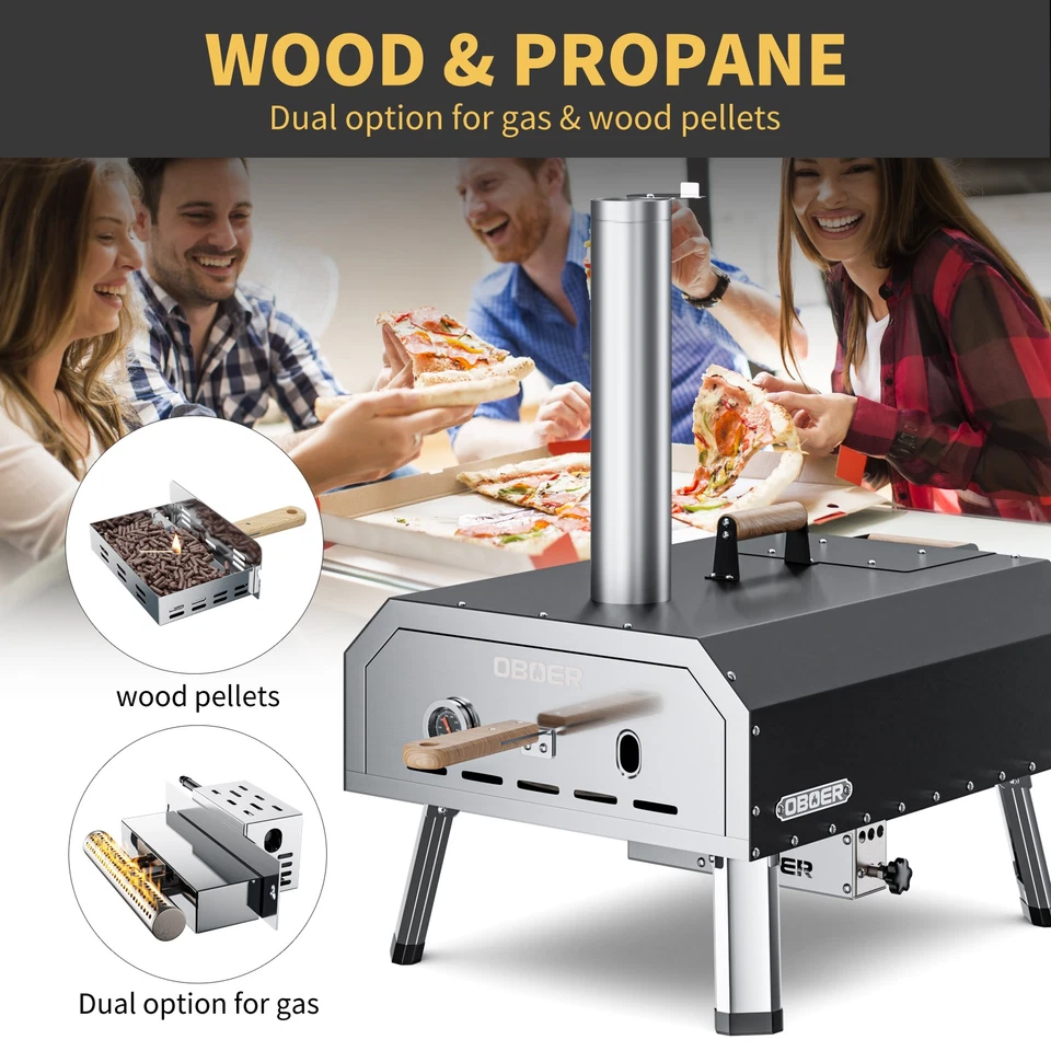 16" Multi-Fuel Pizza Maker Portable Wood Fired & Gas Pizza Oven Stainless Steel - Image 4 of 4