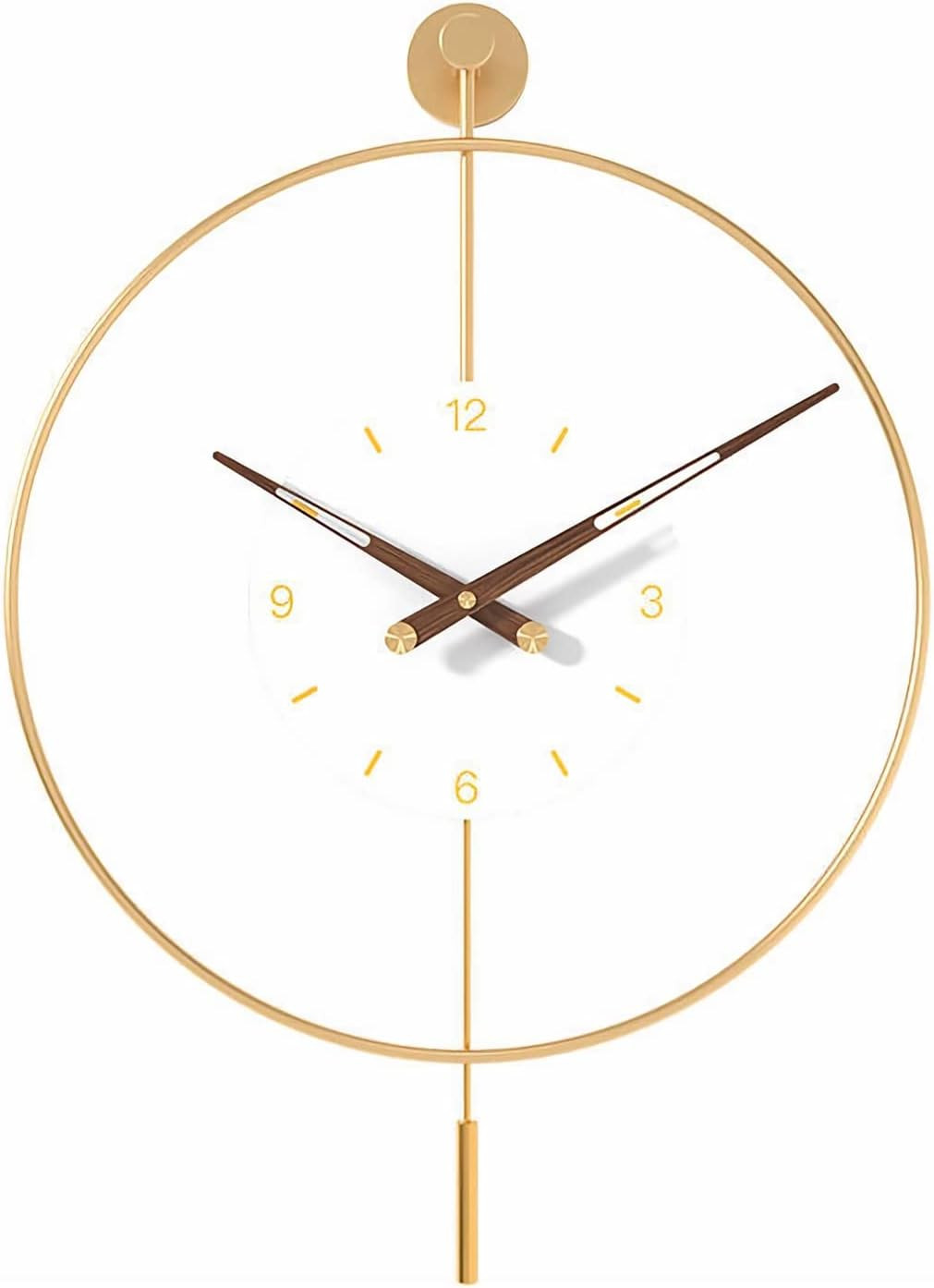 Classical Large Modern Metal Frame Pendulum Wall Clock Gold 20" | with Glass Fac