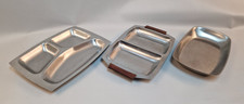 x3 Vintage 1970's Serving Dish Stainless Steel With Teak Handles - USED.