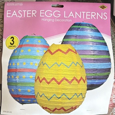 Multicolor Paper Easter Party Lanterns Hanging Decoration Striped Zigzag Polka  