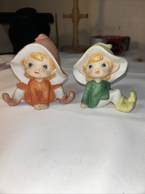Adorable Vintage Homco Pixie Elf Figurines - Set of Two (Model 5213)