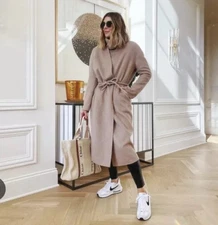 Splendid x Cella Jane Lucinda Waist Tie Wool Coat Heather Camel Oversized Sz M