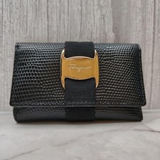 Ferragamo Vara Ribbon 6-Key Case Black Lizard...