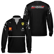 NEW Custom Name Men's Scuderia Ferrari F1 Zip Long Sleeve Shirt - All Size
