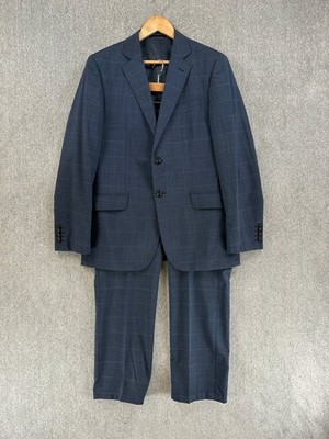 Hardy Amies Anzug Herren Größe 42R Blau Wolle Kariert 3-teilig Savile Row Formal