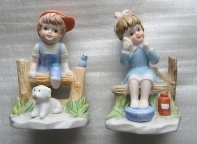 UCCG - Girl Bathing & Boy Climbing Fence Figurines Home Decor Collectibles