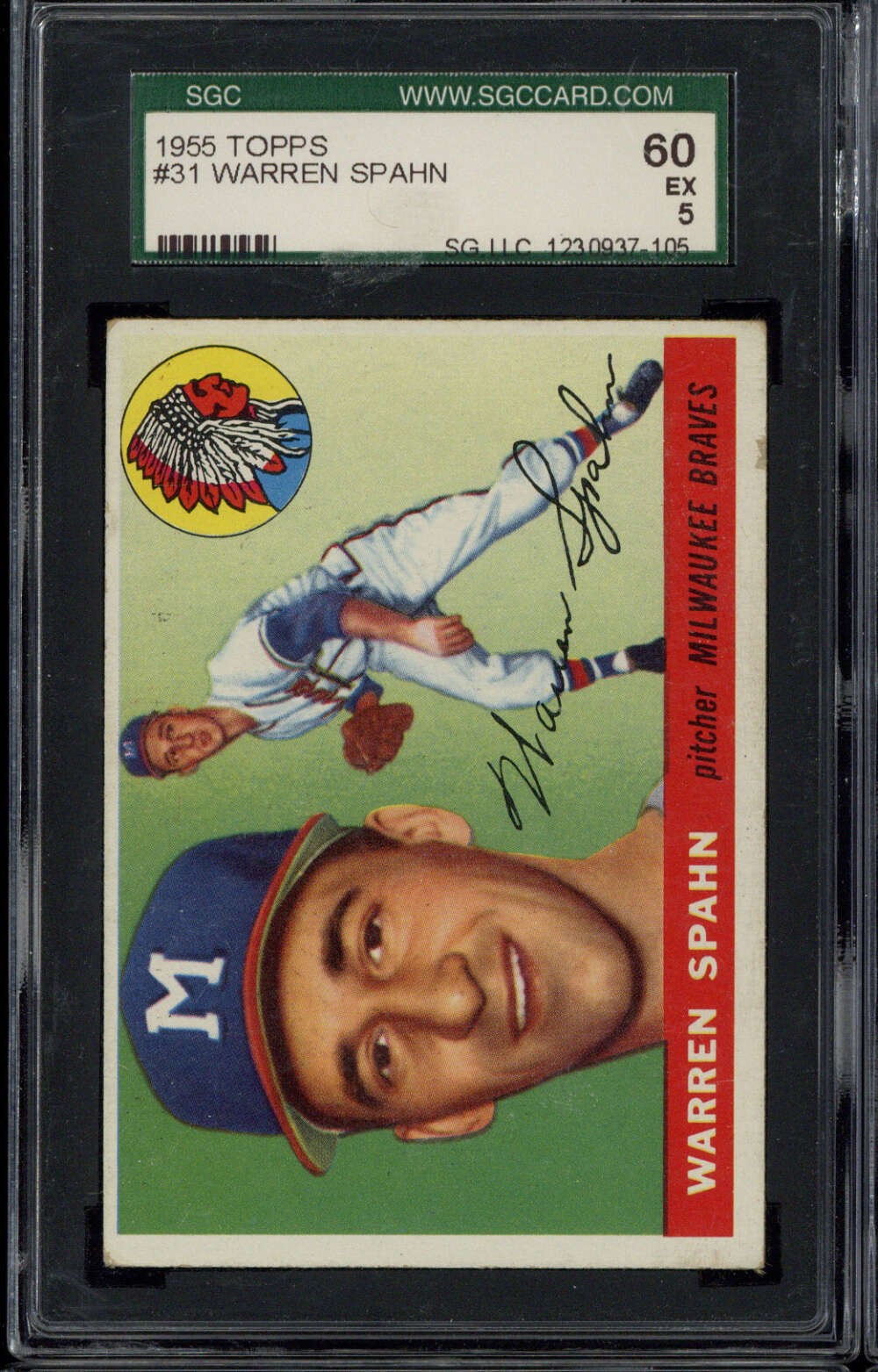 1955 Topps #31 Warren Spahn Braves SGC 5 EX