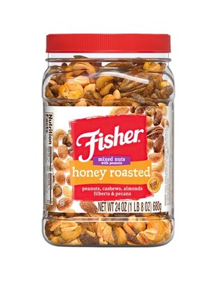 Fisher Snack Honey Roasted Mixed Nuts with Peanuts, 24oz