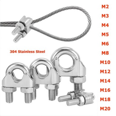 M2-M20 Heavy Duty 304 Stainless Steel Wire Rope Cable Grip Clamp Clips U Bolts