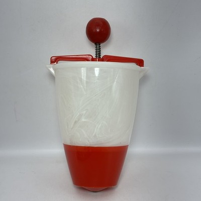 Vintage 1950's White Red Plastic Popeil Brothers Donut Doughnut Maker Wood Knob