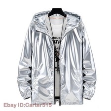 Men Shiny Jacket Hooded Coat Holographic Harajuku Fashion Top Casual Coat