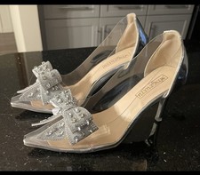 Clear Jeweled Heels 7 Women Rhinestone Bow Bride Wedding Pageant Pump SOFT SIDED