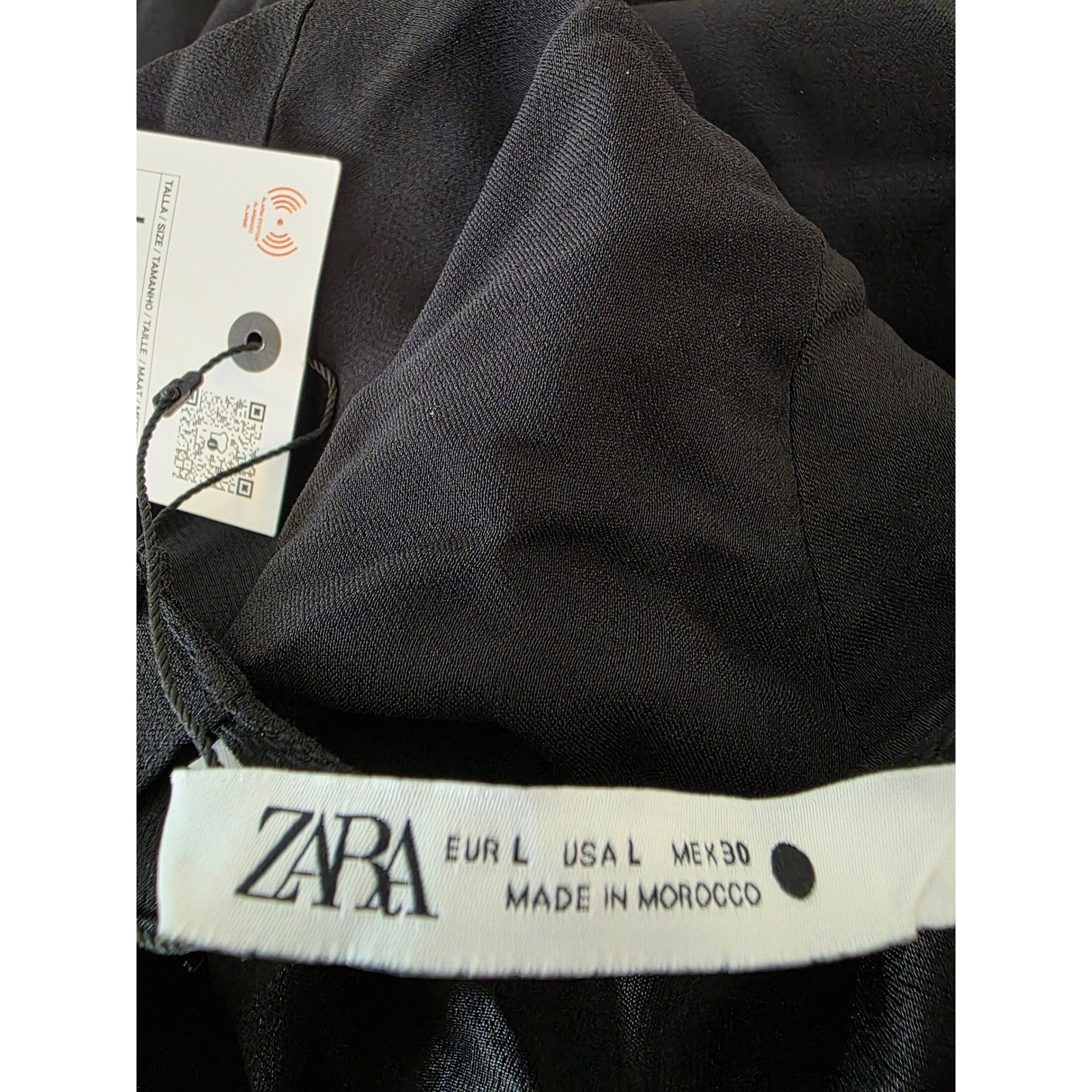 ZARA Black Long Sleeve Ruched Midi Dress Knot Detail Cutout Size L thumbnail 5