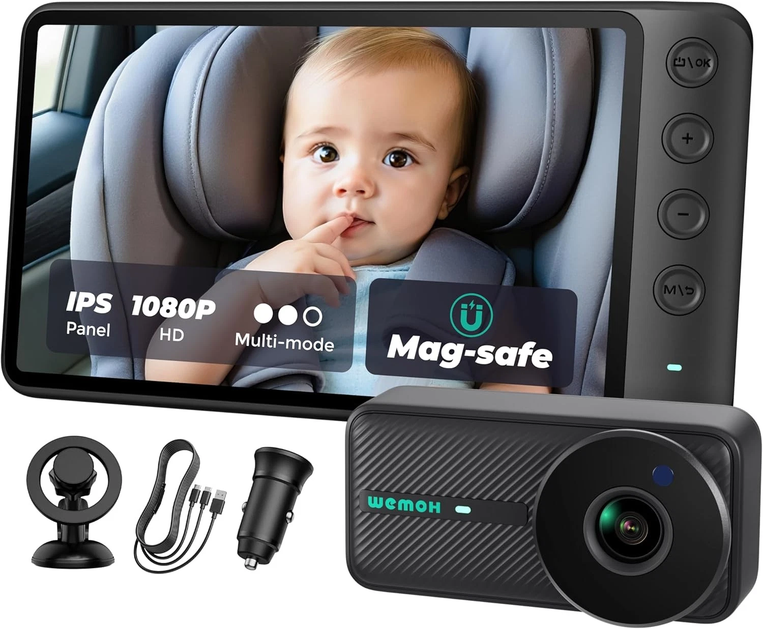 NO.1 Magnetic Baby Car Camera 5'' 1080P IPS Magnetic Mount Monitor Auto Night