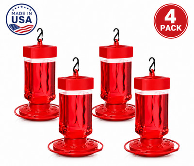 4 x First Nature 32oz Hummingbird Feeder Red Wide Mouth Easy Clean 10 Ports