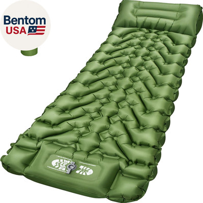 Camping Sleeping Pad, Backpacking Sleeping Pad with Built-In Pillow and Foot Pum