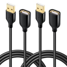 USB Extension Cable 2-Pack 10ft, Type A Male to Female, Gold-Plated Connectors