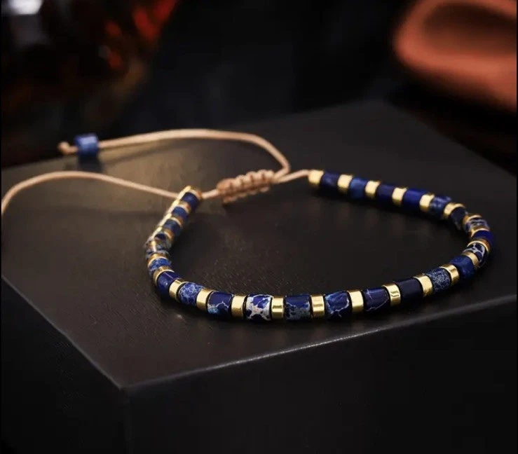 ✅ Edelstein Armband Aventurin Blau Natur Stein Gold Perlen Boho Verstellbar Neu✅ - Bild 2 von 4