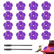 16-Pack Hummingbird Feeder Replacement Flowers, Plastic Feeder Parts [Purple]