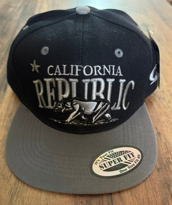 California Republic Snapback Hat Black Gray Bear Logo Flat Bill Adjustable Cap