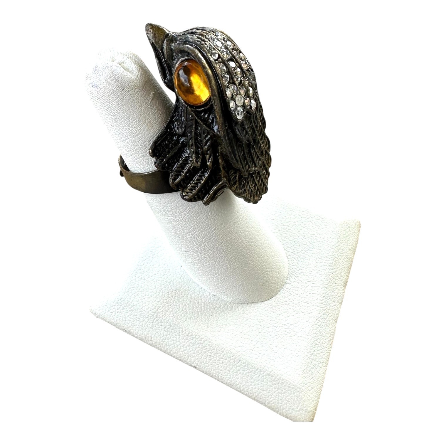 Brass Eagle Rhinestone Statement Cocktail Ring Ad… - image 2