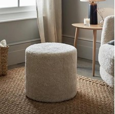 The White Company Round Curly Pearl Sheepskin Stool Seating Footrest Oatmeal