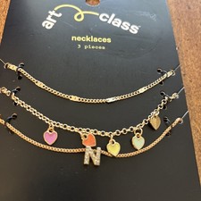 Art Class 3 Piece Necklace Set Monogram N hearts chain Letter Child Size