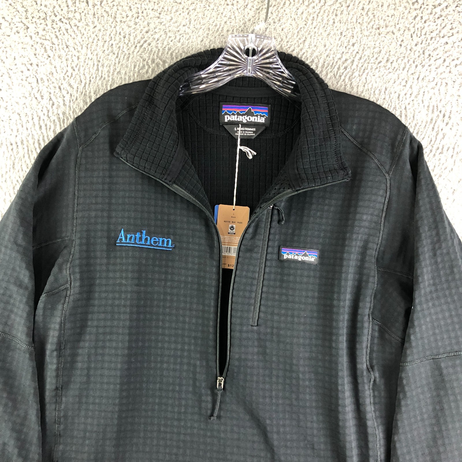 NWT Patagonia 1/2 Zip R1 Pullover Men Large Black Polartec Fleece Grid Co. Logo thumbnail 3