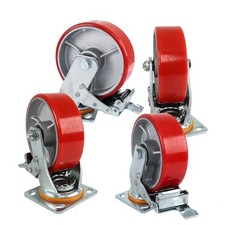4 Pack 6 Inch Heavy Duty Swivel Casters Wheels Red Lock Brake Industrial Wheels