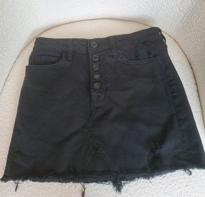 Vervet Flying Monkey Black Denim Women's Skirt Size Small Frayed Hem Mini Skirt