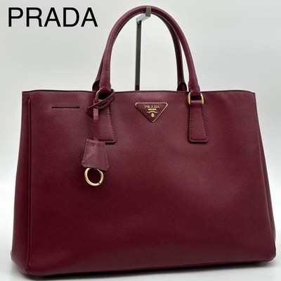 PRADA Galleria Large Saffiano Leather Tote Bag Wine Red Authentic Women's