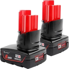2 Pack 12V 6Ah Replacement Battery for Milwaukee Cordless Power Tools