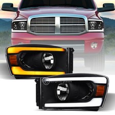 Switchback Sequential For 2006-2009 Dodge Ram Blk Headlights Wdrl Led Tube Bar
