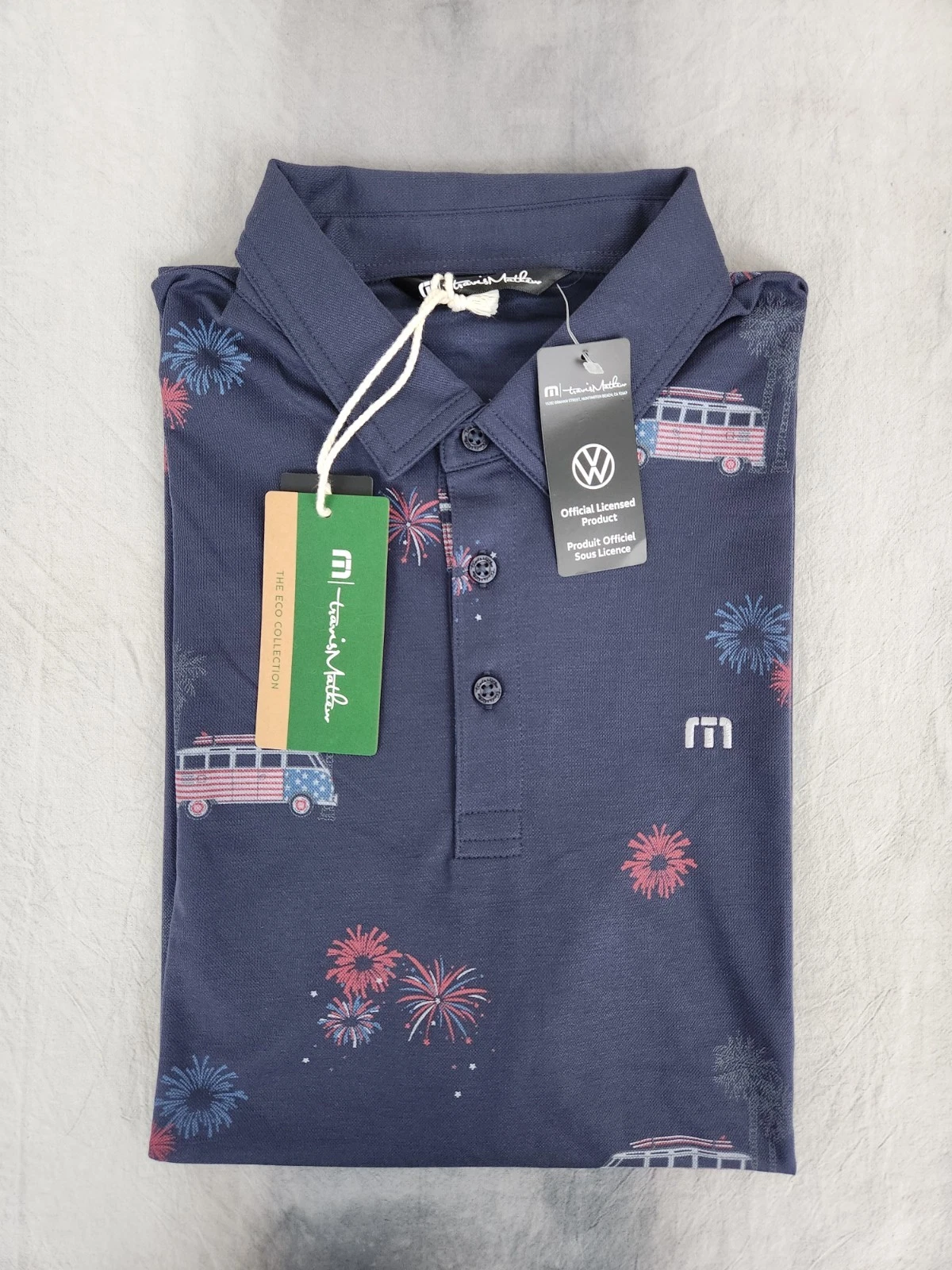 Travis Mathew Firework Display Blue Nights Polo Shirt Men's Size XL New