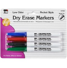 Dry Erase Markers Bullet Tip Assorted Colors Pocket Style 4 Pack Low Odor