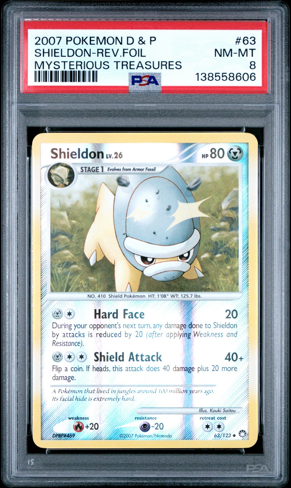 Shieldon 2007 Mysterious Treasures #63/123 Pokemon Reverse Holo PSA 8
