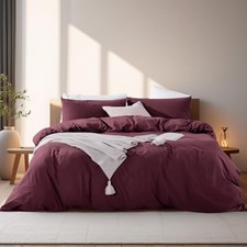 Duvet Cover Set King Size Linen Look King 104"x90" Burgundy no Comforter 