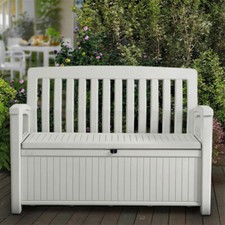 Cassapanca per esterno con vano contenitore. Panchina baule da giardino resina