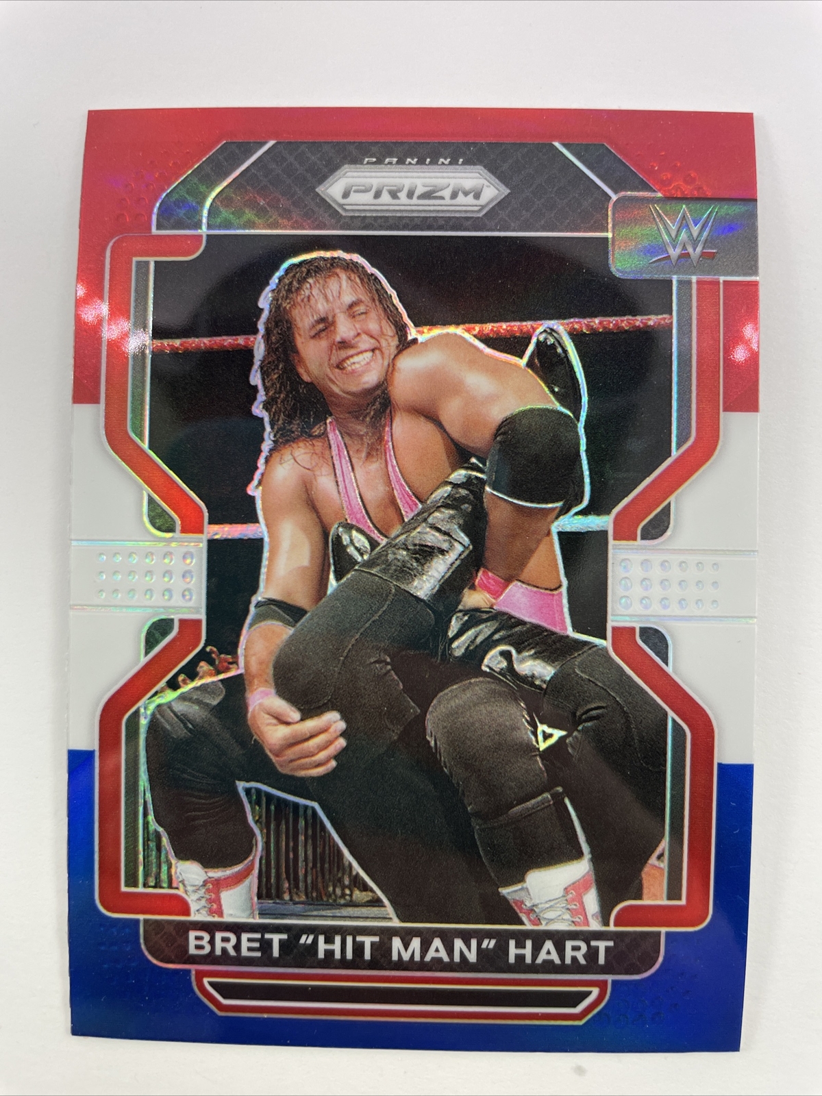 2022 Panini Prizm WWE Bret Hit Man Hart RWB Red White Blue Prizm #198