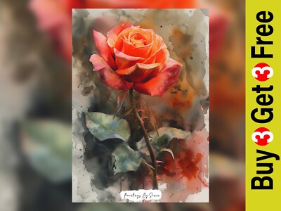 Eternal Bloom, Romantic Watercolor Rose Painting Print 5''x7'' on Matte Paper