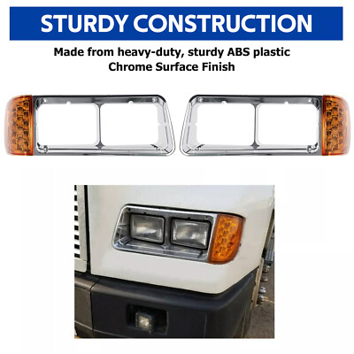 For Freightliner FLD120 Headlight Bezel Pair LED Turn Signal