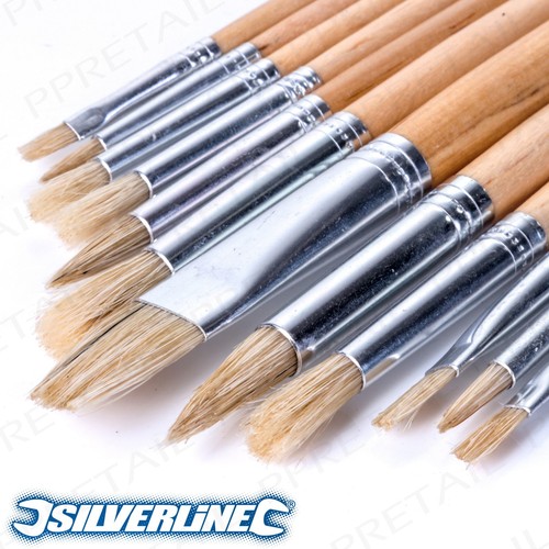 12x SmallLarge FLAT TIPPED ARTIST PAINT BRUSH SET Long Handle 112mm