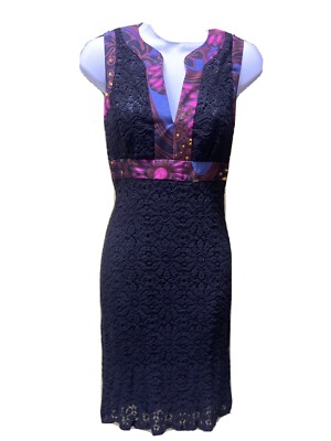 Trina Turk Sleeveless V-neck Black lace overlay dress with floral print trim sz0 | eBay Trina Turk Sleeveless V-neck Black lace overlay dress with floral print trim sz0 | eBay