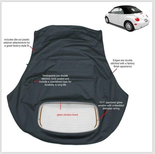 Convertible techo blando para Volkswagen VW Escarabajo 2003-2010 nuevo con ventana DOT, tostado Foto 2 de 3