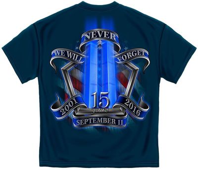 New 9-11 TRIBUTE SHIRT 15TH ANNIVERSARY NEVER FORGET TWIN TOWERS ...