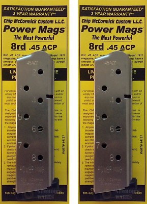 TWO CMC Power Mag 1911 .45 ACP 8-Round MAGAZINES Full-Size M-PM-45FS8 14131