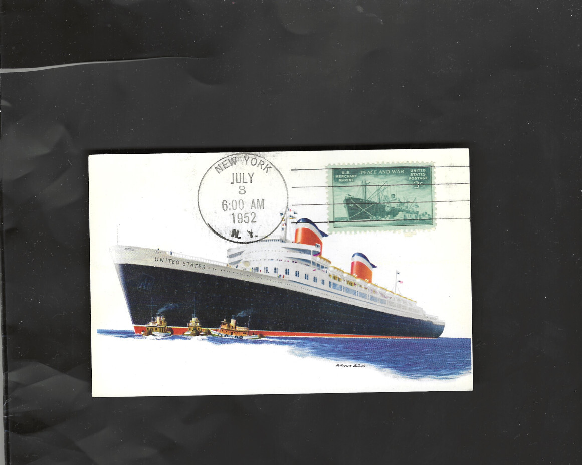 USA-POSTAL CARD-1952-SS UNITED STATES-MAIDEN VOYAGE-NEW YORK CANCEL-F